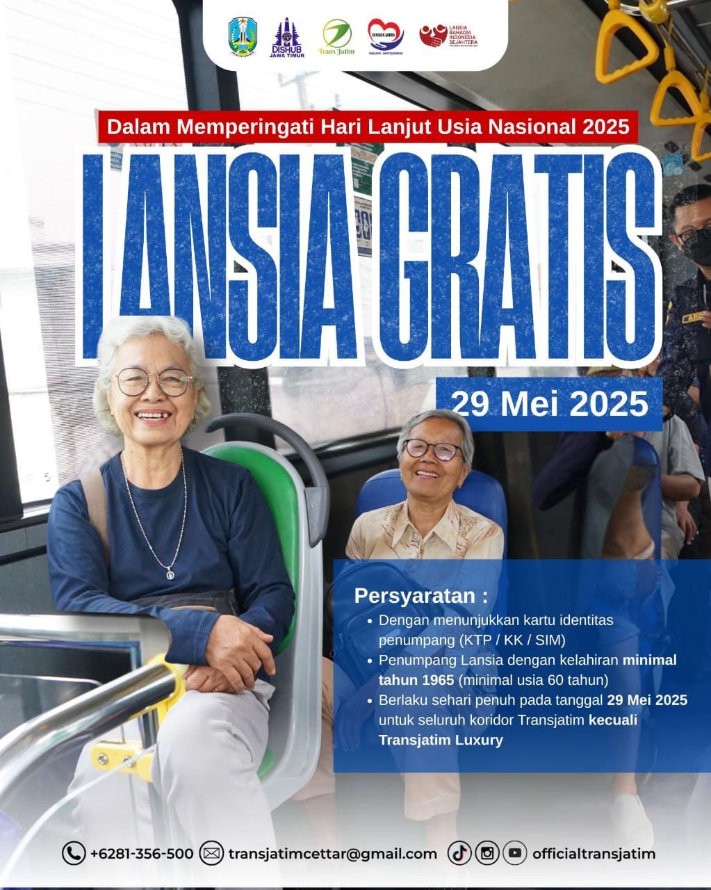 Kado Hari Lansia 29 Mei, Trans Jatim Gratiskan Layanan untuk Penumpang Usia 60 Tahun ke Atas