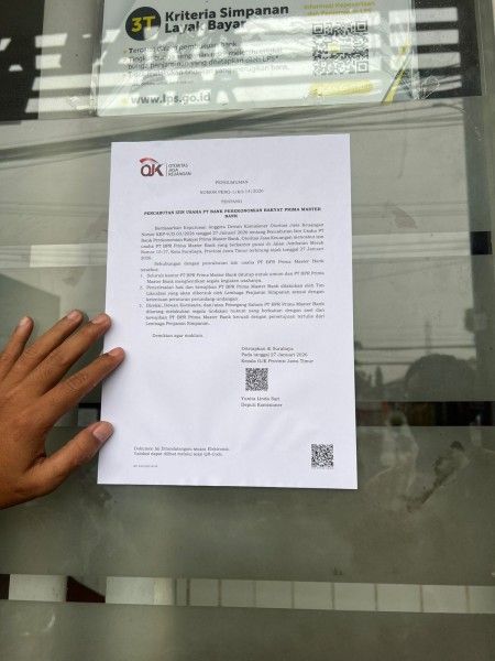 Nasabah Diharap Tenang, OJK Cabut Izin Usaha PT BPR Prima Master Bank Surabaya
