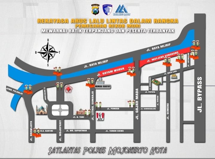 Pemkot Mojokerto Gelar Pemecahan Rekor Muri Mewarnai Batik Terpanjang, Rekayasa Lalu Lintas Diterapkan