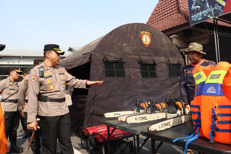 Hadapi Potensi Bencana Hidrometeorologi, Polres Mojokerto Kota Apel Kesiapsiagaan Tanggap Darurat Bencana