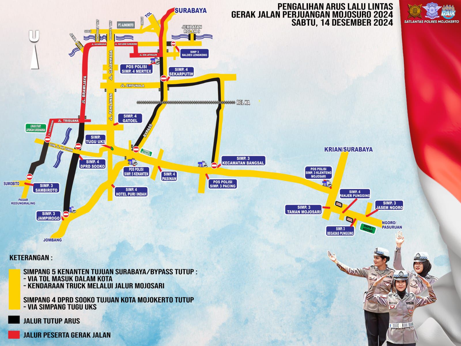 Ada Gerak Jalan Perjuangan Mojokerto- Surabaya, Simak Pengalihan Arusnya!