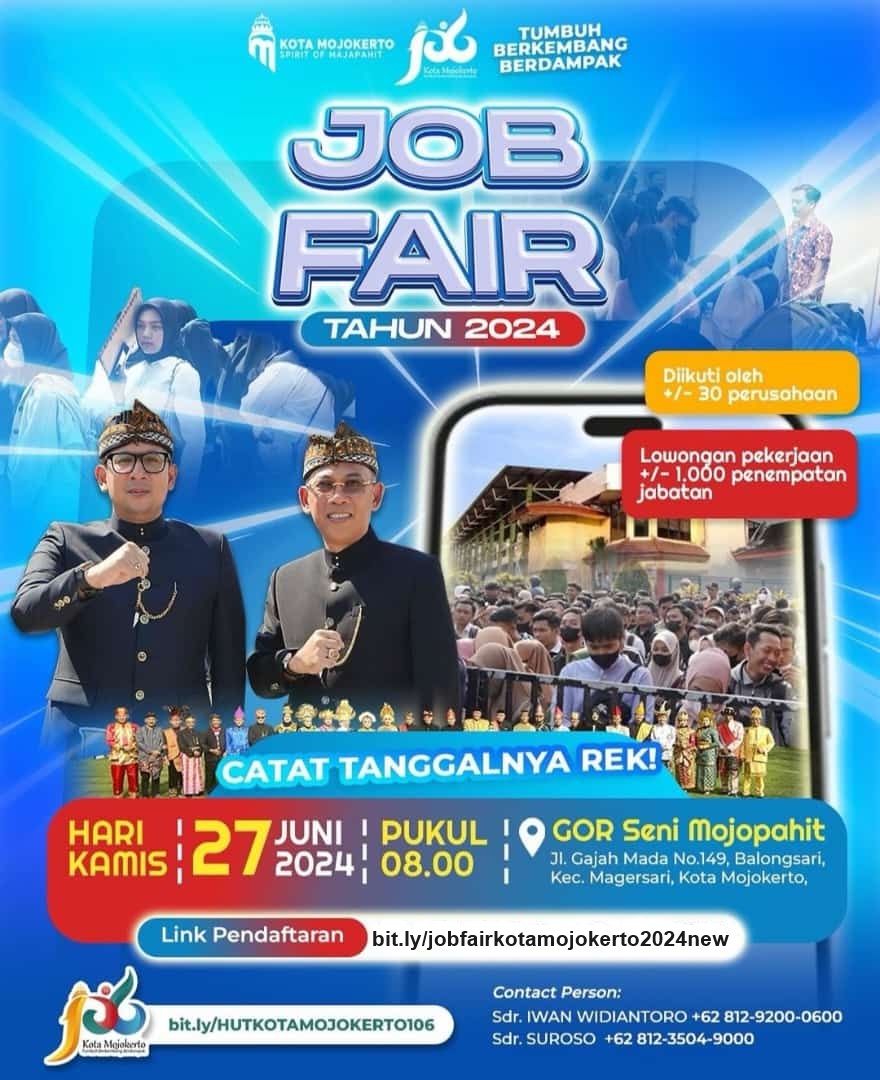 Keluarga Anda Mencari Kerja? Ikuti Job Fair Kota Mojokerto 2024 di GOR Seni Majapahit, Kamis 27 Juni 2024