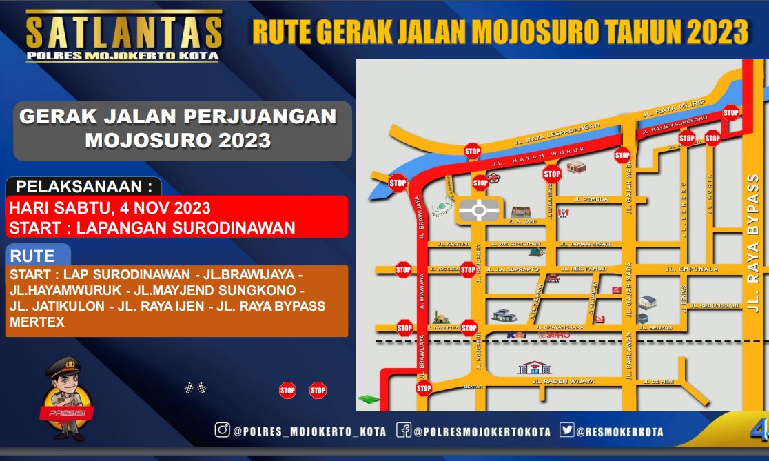 Simak Jalan di Kota Mojokerto  yang Akan Ditutup saat Gerak Jalan Mojosuro