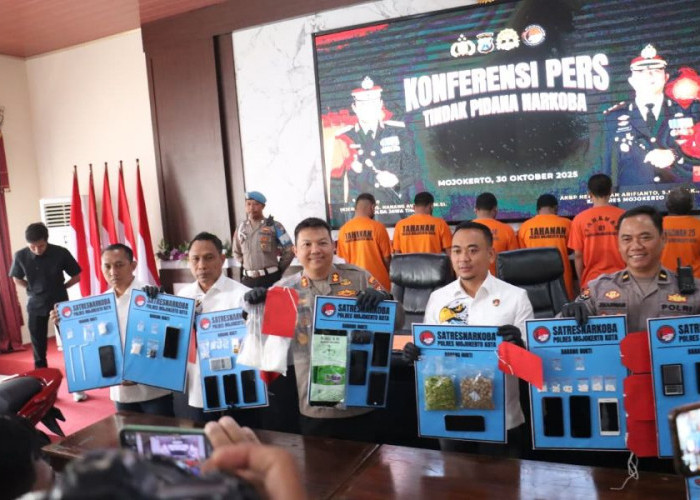 Polisi di Kota Mojokerto Tangkap 31 Pengedar Narkoba, 1,045 Kilogram Sabu dan Ratusan Pil Koplo Disita