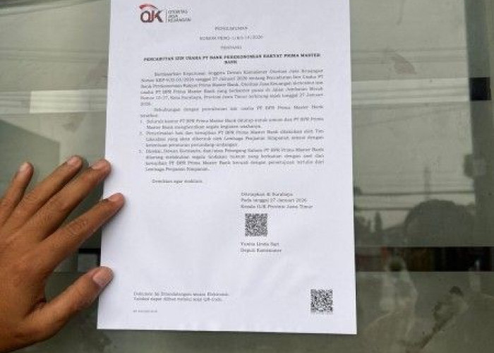 Nasabah Diharap Tenang, OJK Cabut Izin Usaha PT BPR Prima Master Bank Surabaya