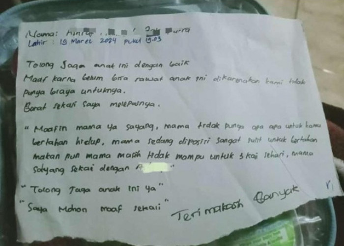 Bayi Laki Ditelantarkan di Pungging, Ortu Tinggalkan Surat Wasiat