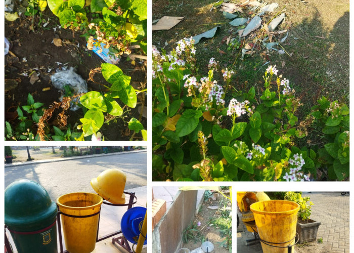 Pengunjung Tidak Sadar Kebersihan, Sampah Berserakan di  Seantero  Alun-alun Kota Mojokerto