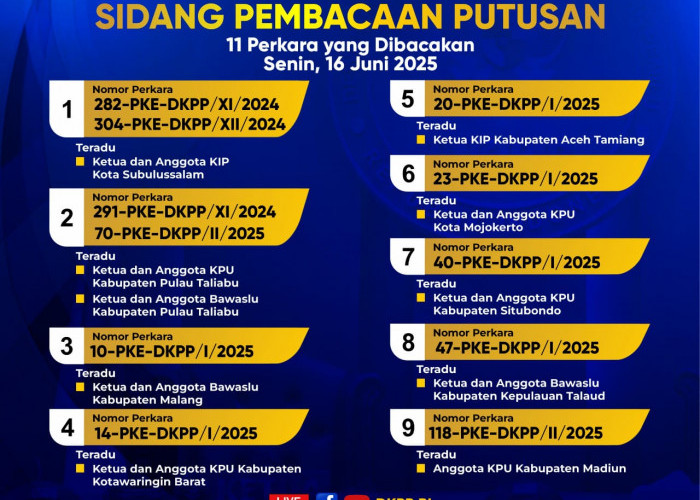 Nasib KPU Kota Mojokerto atas Pengaduan Ning Ita-Cak Sandy, Dibacakan DKPP Senin 16 Juni 2025 