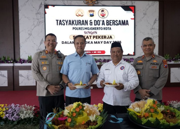 Hari Buruh, Polisi dan Serikat Pekerja di Kota Mojokerto Gelar Tasyakuran