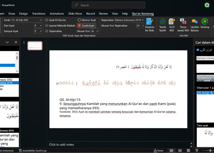 Menyusun Presentasi Ayat Lebih Praktis, Kemenag Rilis Add-ins Qur’an untuk PowerPoint
