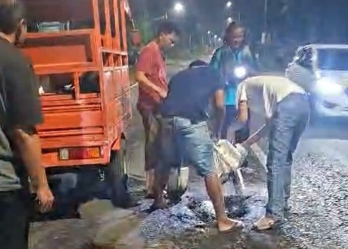Unik! Pemdes Bagorejo, Jember, Tambal Jalan Berlubang Sambil Patroli Sahur